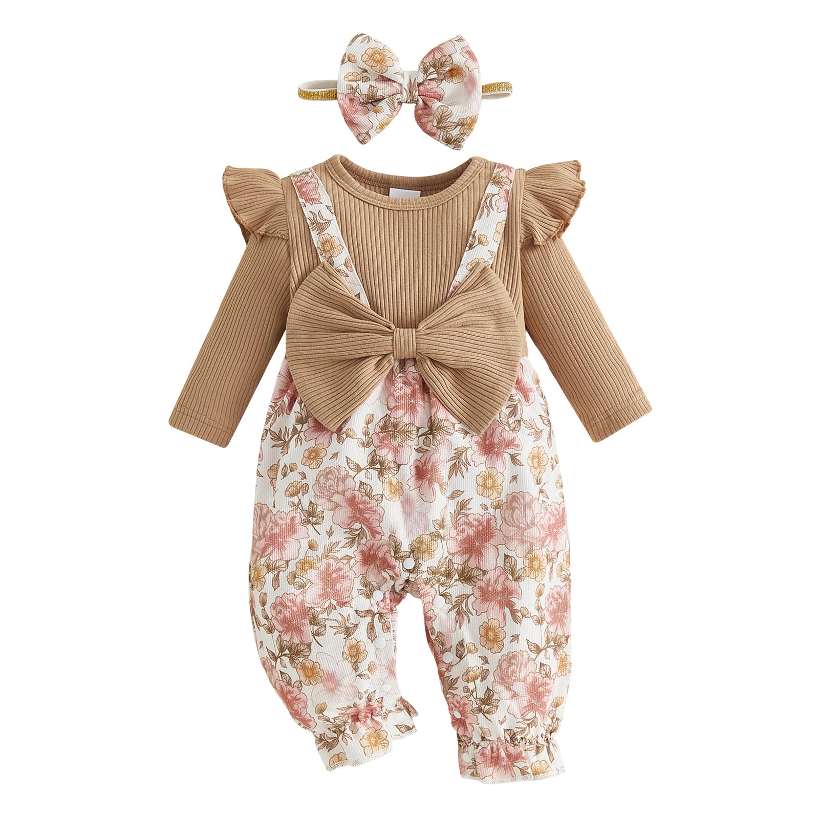 YINGISFITM Newborn Baby Girl Clothes Floral Romper Fack Two Piece Jumpsuit