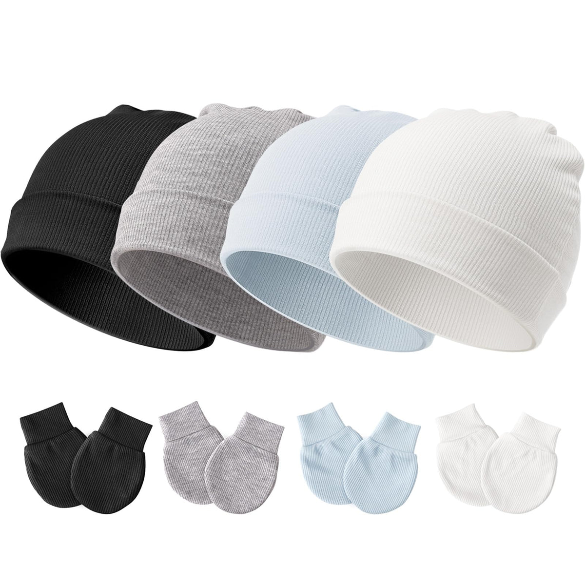 BQUBO Baby Hats and Mittens Infant Cotton Beanie Gloves No Scratch Set Newborn Hospital Hat for Boys Girls