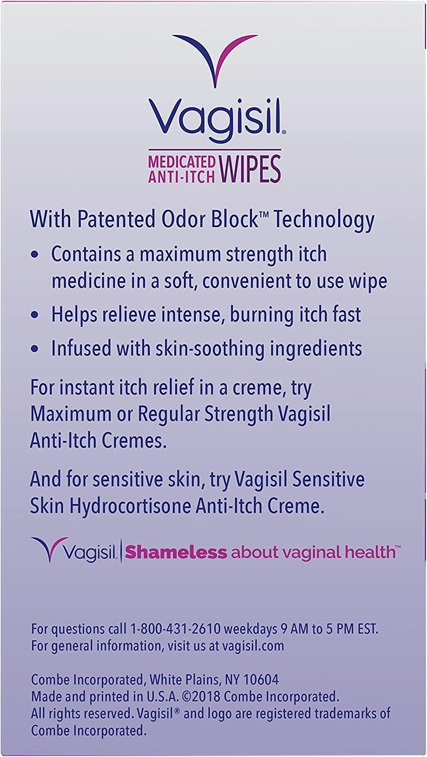 VAGISIL Anti-Itch Medicated Feminine Wipes, Max Strength, 20 Wipes (1 Pack)