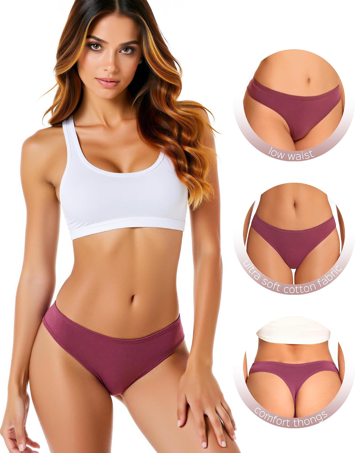 ANZERMIX Women's Breathable Cotton Thong Panties Pack of 6