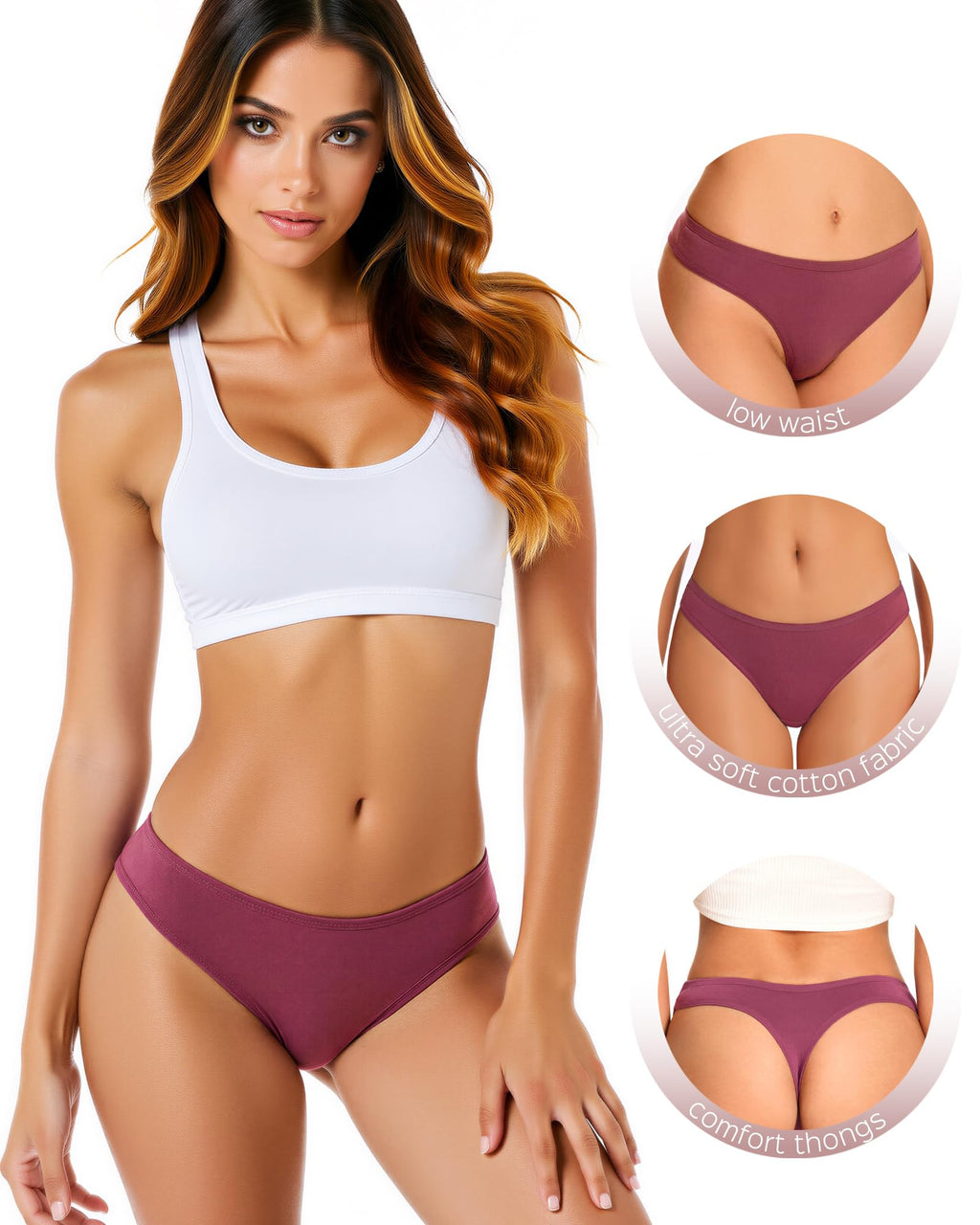 ANZERMIX Women's Breathable Cotton Thong Panties Pack of 6