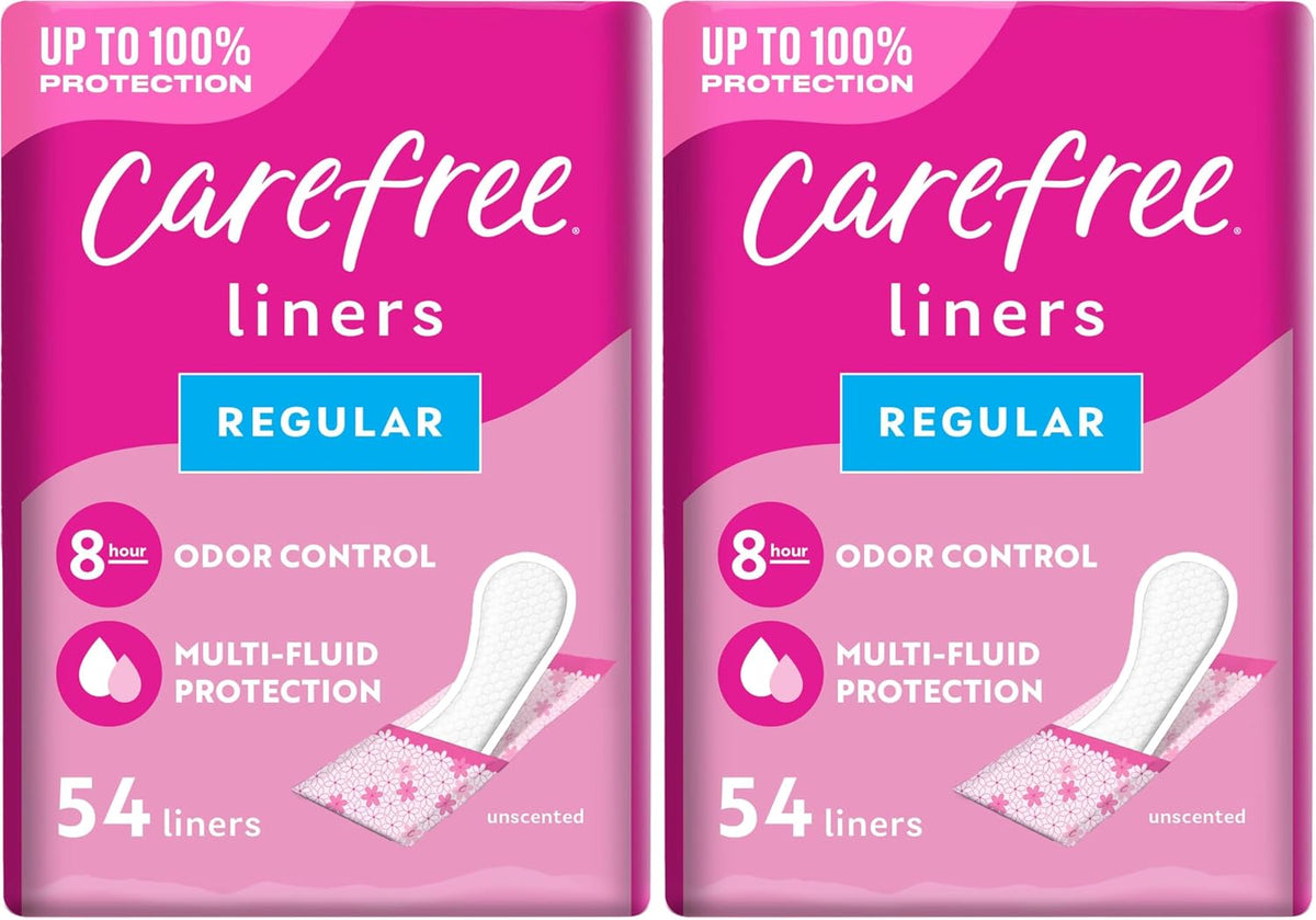 Carefree Panty Liners for Women – Regular, Unscented, Individually Wrapped, 54 Count