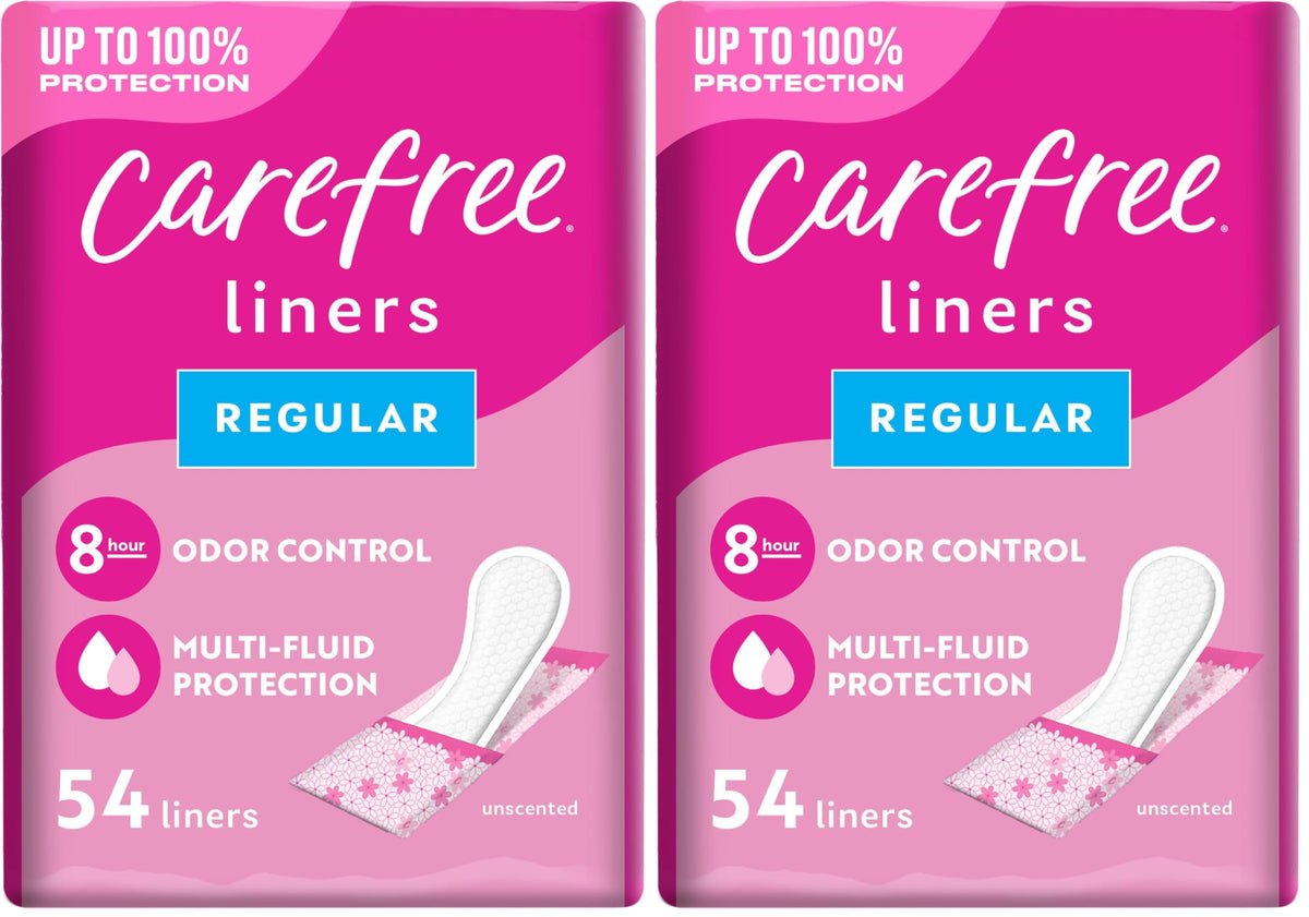 Carefree Panty Liners for Women, Regular, Wrapped, Unscented, 54 ct
