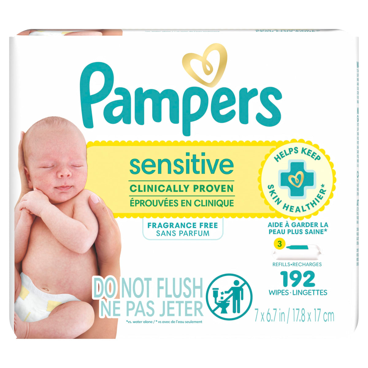 Pampers Sensitive Baby Wipes, Clinically Proven, Fragrance Free, Unscented, Water Based, Hypoallergenic, Multi-Use, Hand Wipes 504 Wipes Total (6X Flip-Top Packs) [Packaging May Vary]