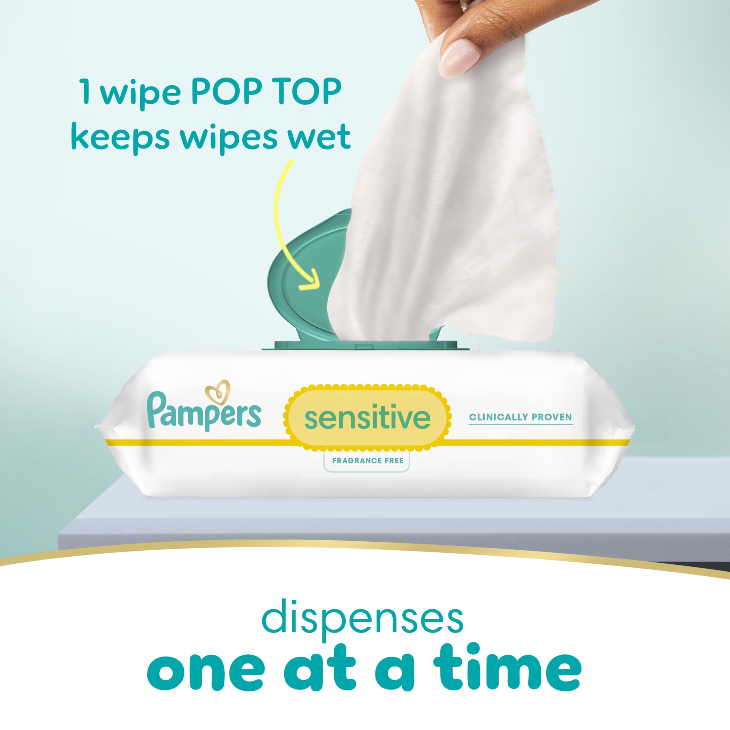 Pampers Sensitive Baby Wipes, Clinically Proven, Fragrance Free, Unscented, Water Based, Hypoallergenic, Multi-Use, Hand Wipes 504 Wipes Total (6X Flip-Top Packs) [Packaging May Vary]