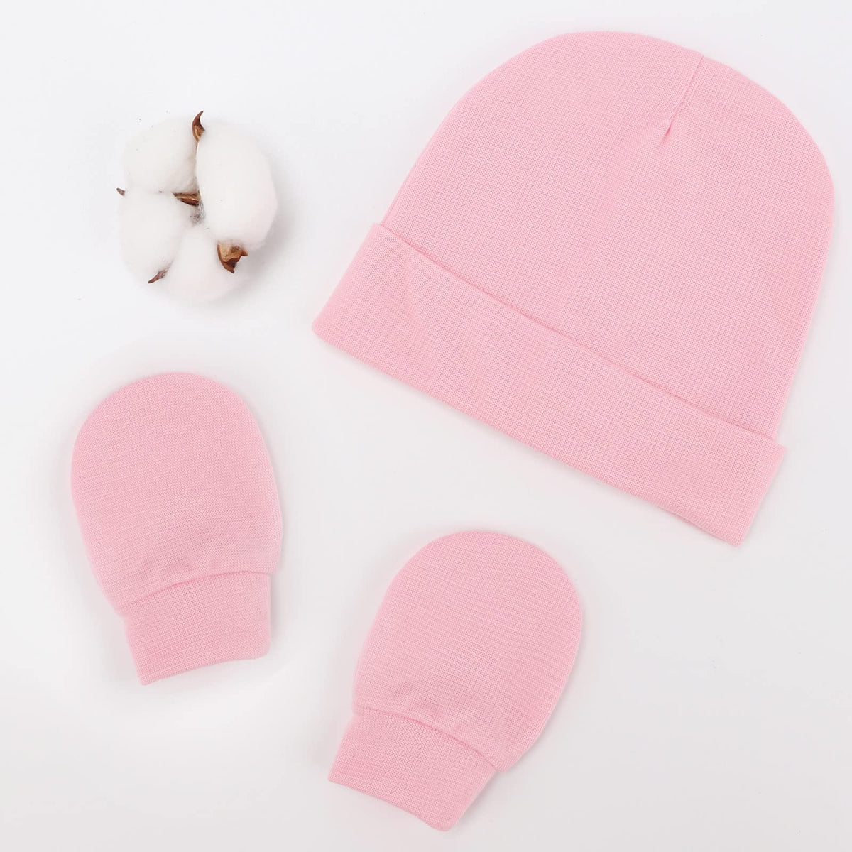 BQUBO Baby Hats and Mittens Infant Cotton Beanie Gloves No Scratch Set Newborn Hospital Hat for Boys Girls