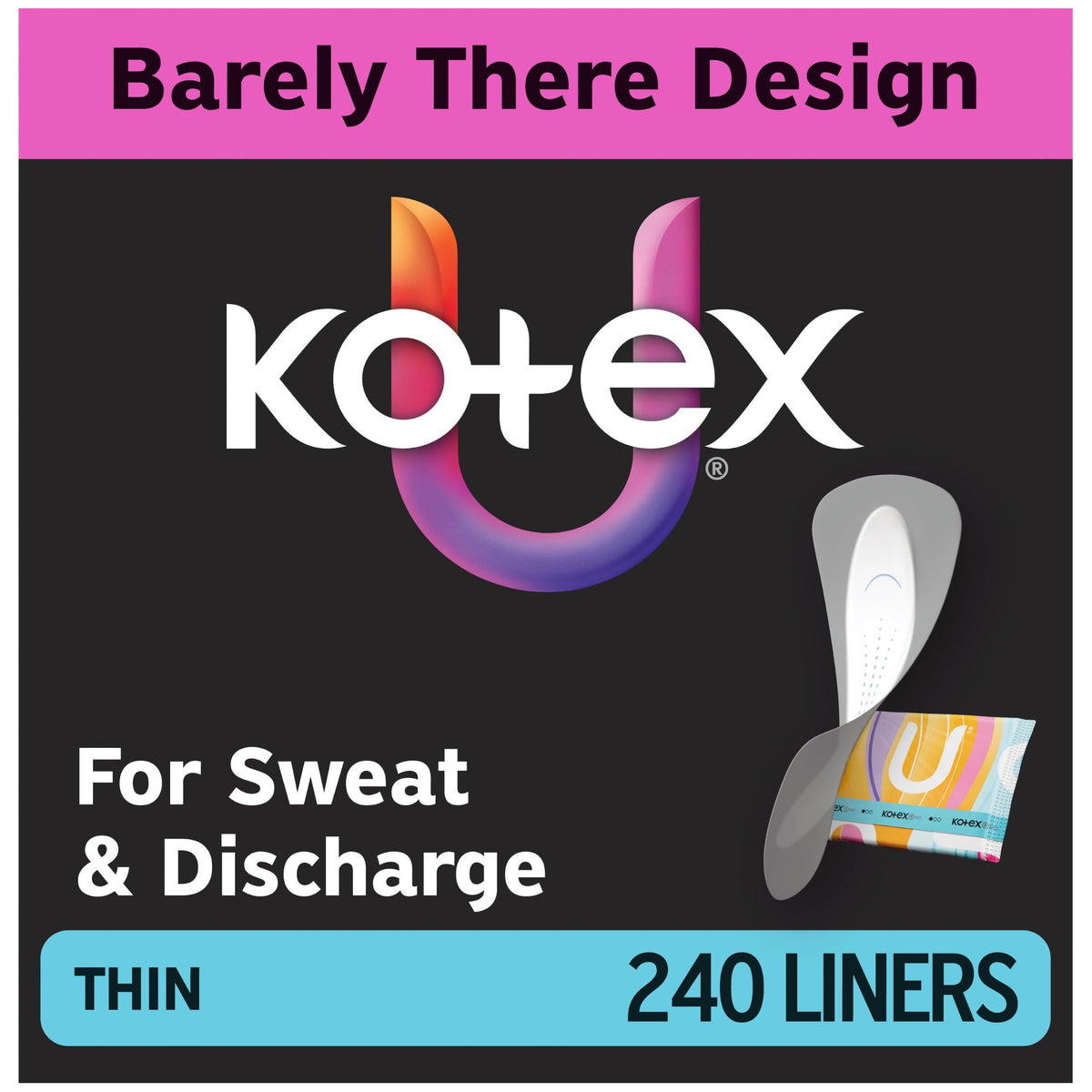 Kotex Wrapped Liners, Light Absorbency, Regular Coverage, 100 Count