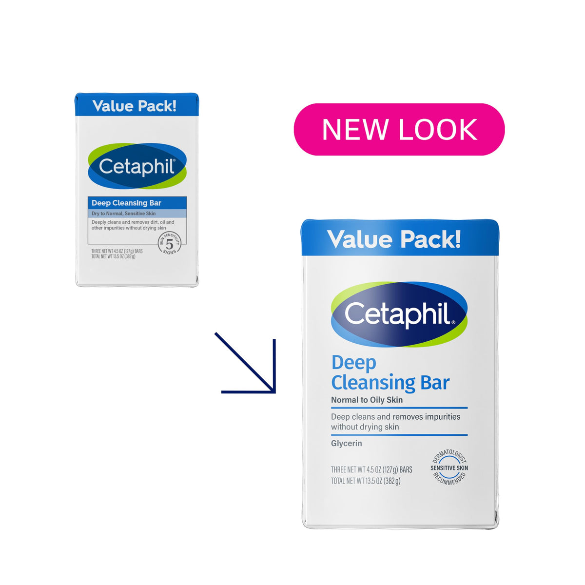 Cetaphil Deep Cleansing Face & Body Bar Soap, Sensitive Skin Care, 3ct
