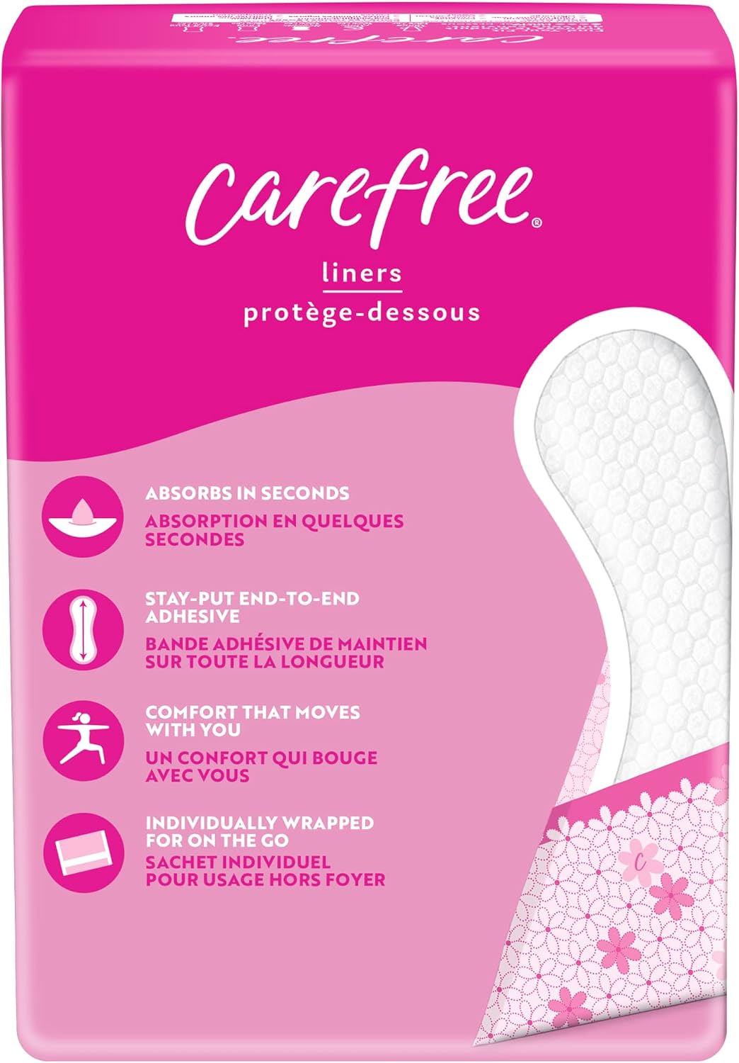 Carefree Panty Liners for Women, Regular, Wrapped, Unscented, 54 ct
