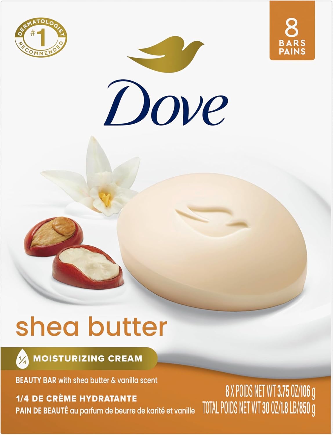 Dove Shea Butter Beauty Bar Soap 8 Count, Cleanser, 3.75 oz I beauty bar
