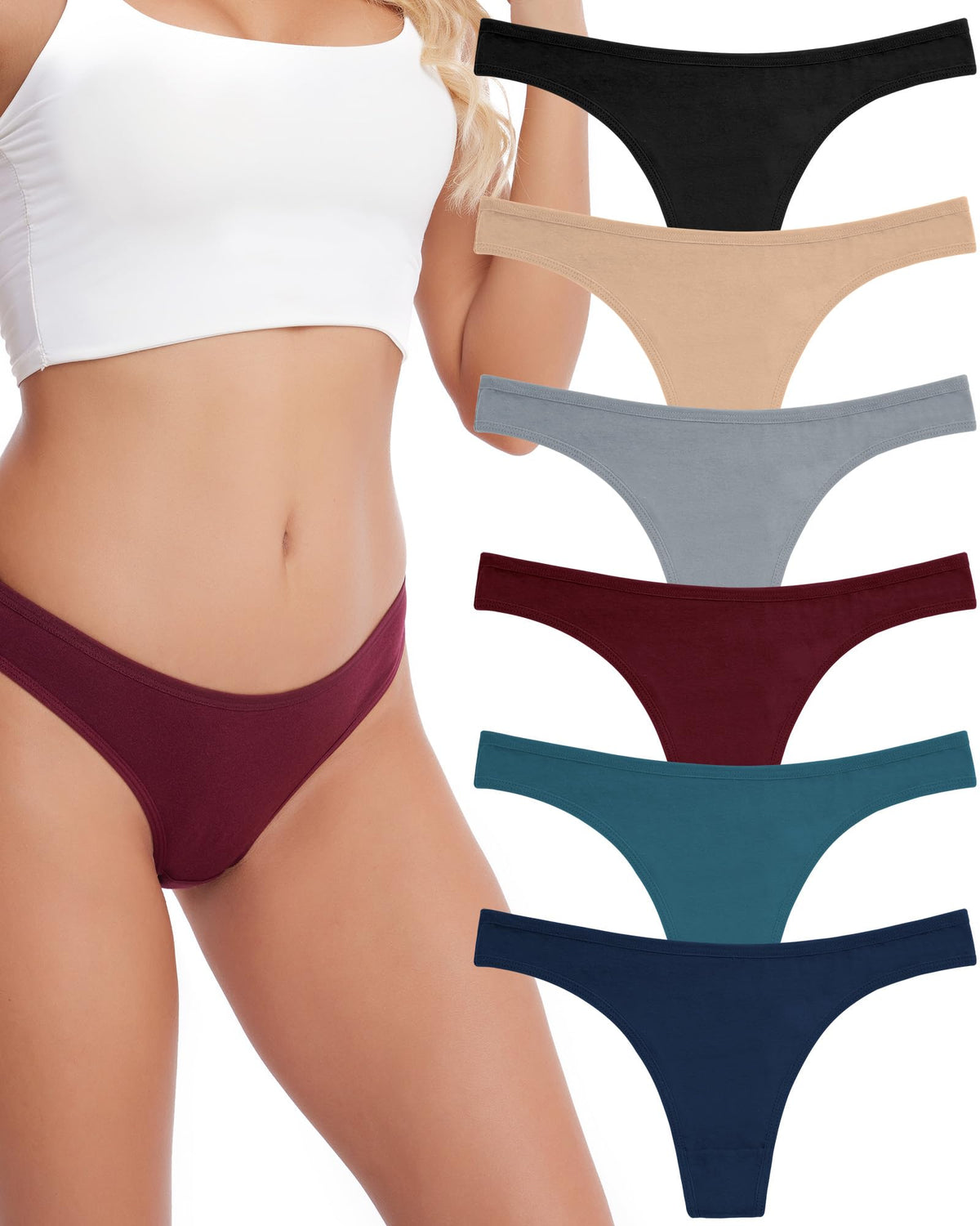 ANZERMIX Women's Breathable Cotton Thong Panties Pack of 6