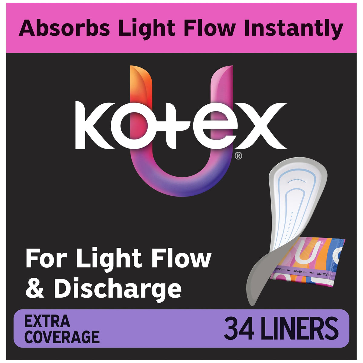 Kotex Wrapped Liners, Light Absorbency, Regular Coverage, 100 Count