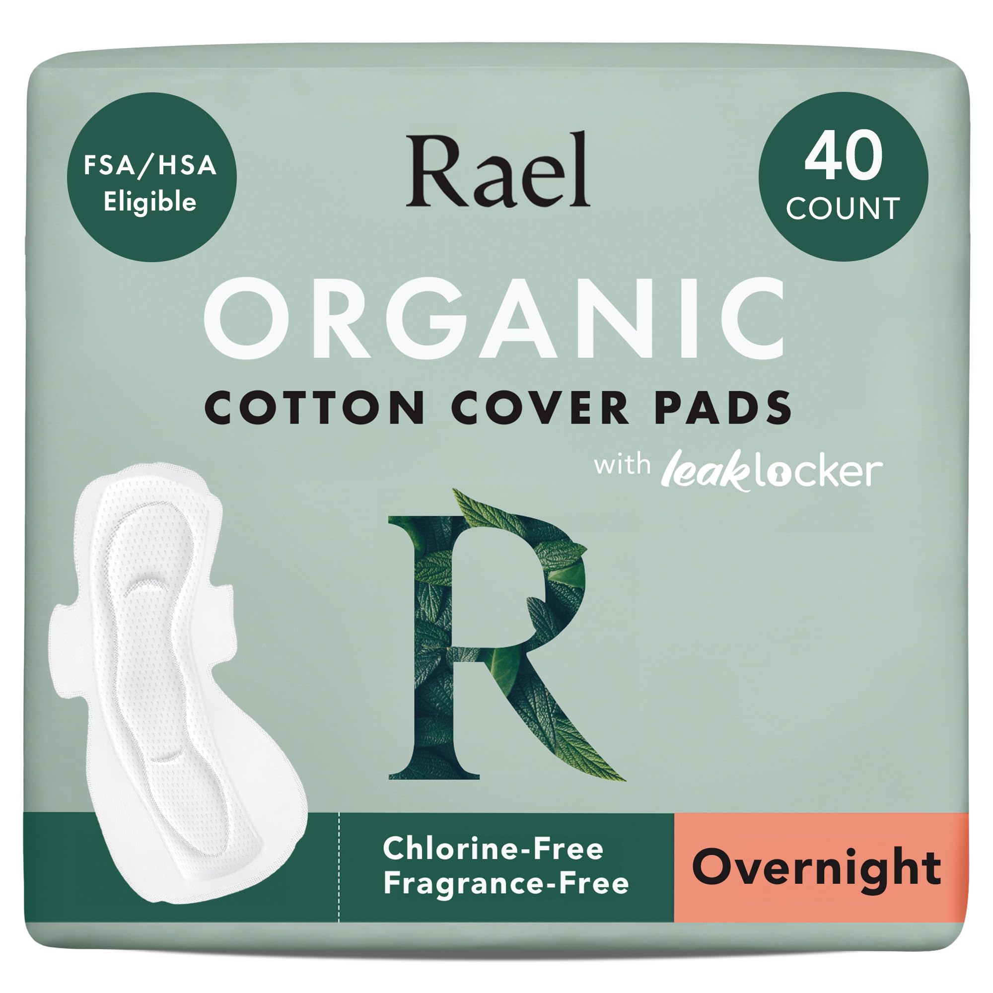 Rael Organic Cotton Cover Sanitary Pads for Women Moderate (Regular, 56 Ct)