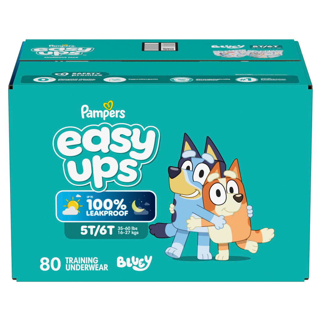 Easy Ups Girls & Boys Potty Training Pants, Size 4 (2T-3T), 140 Count, Bluey Absorbent Pull Up Training Underwear, Up to 100% Leakproof Day and Night, Hypoallergenic