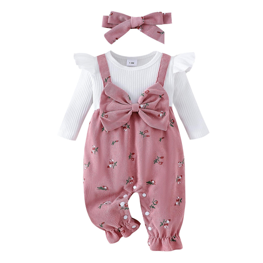 YINGISFITM Newborn Baby Girl Clothes Floral Romper Fack Two Piece Jumpsuit