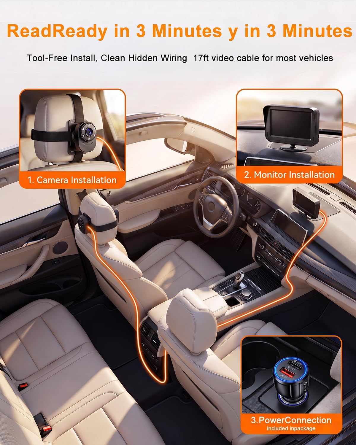 Baby Car Camera, 1080P Wired Car Baby Camera, Baby Monitor for Car