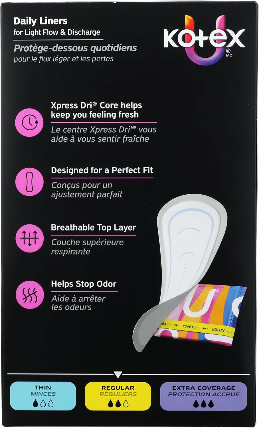 Kotex Wrapped Liners, Light Absorbency, Regular Coverage, 100 Count