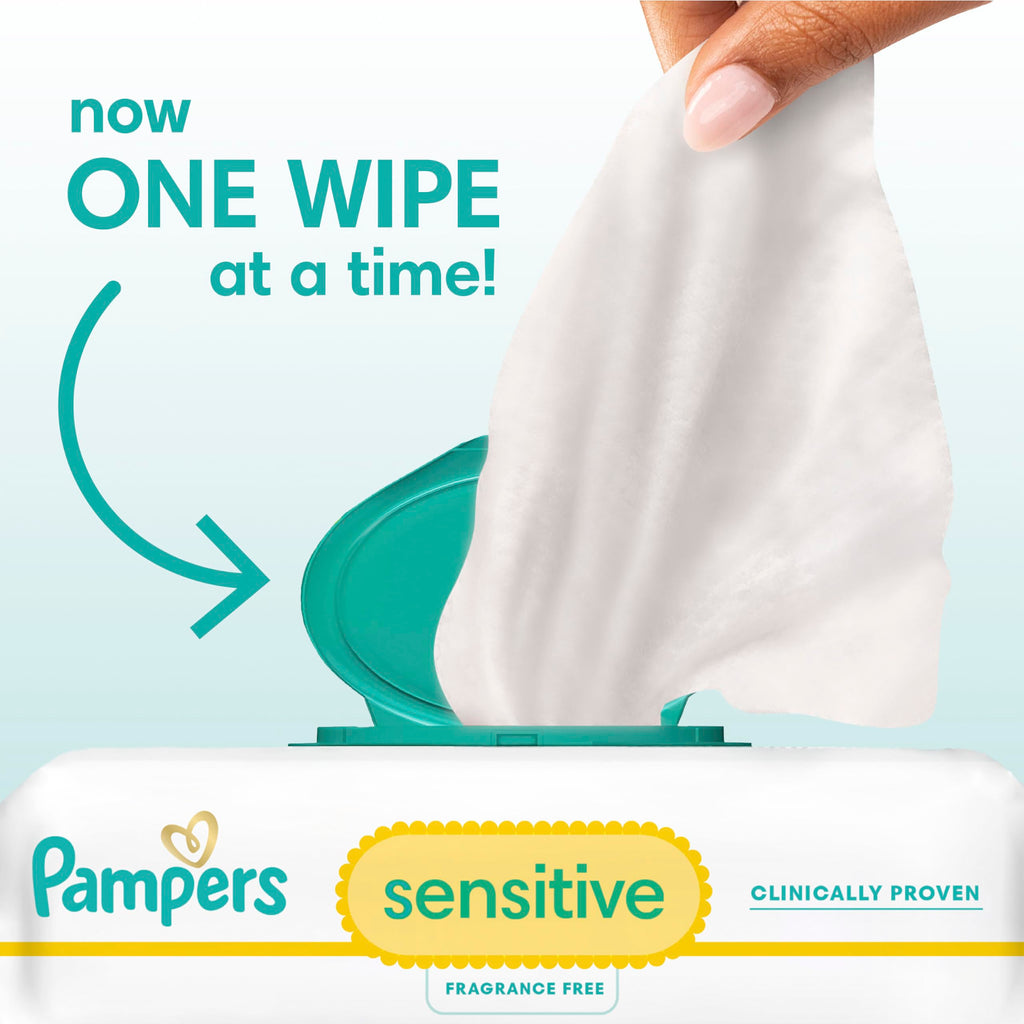 Pampers Sensitive Baby Wipes, Clinically Proven, Fragrance Free, Unscented, Water Based, Hypoallergenic, Multi-Use, Hand Wipes 504 Wipes Total (6X Flip-Top Packs) [Packaging May Vary]