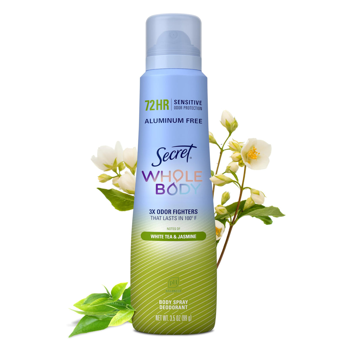 Secret Aluminum Free Whole Body Deodorant Spray for Women, 72hr Sensitive Freshness & Odor Defense, PH Balanced, Invisible Protection, Safe to Use Everywhere, Peach & Vanilla Blossom Scent, 3.5 oz