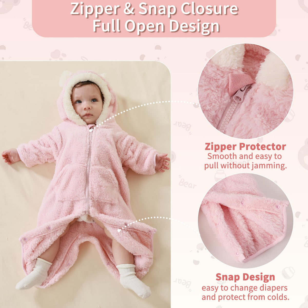 AiWMGL Newborn Baby Bear Outfit Suit With Fold-Over Mittens Footies Girls Boys Winter Fleece Clothes Hooded Romper Snowsuit