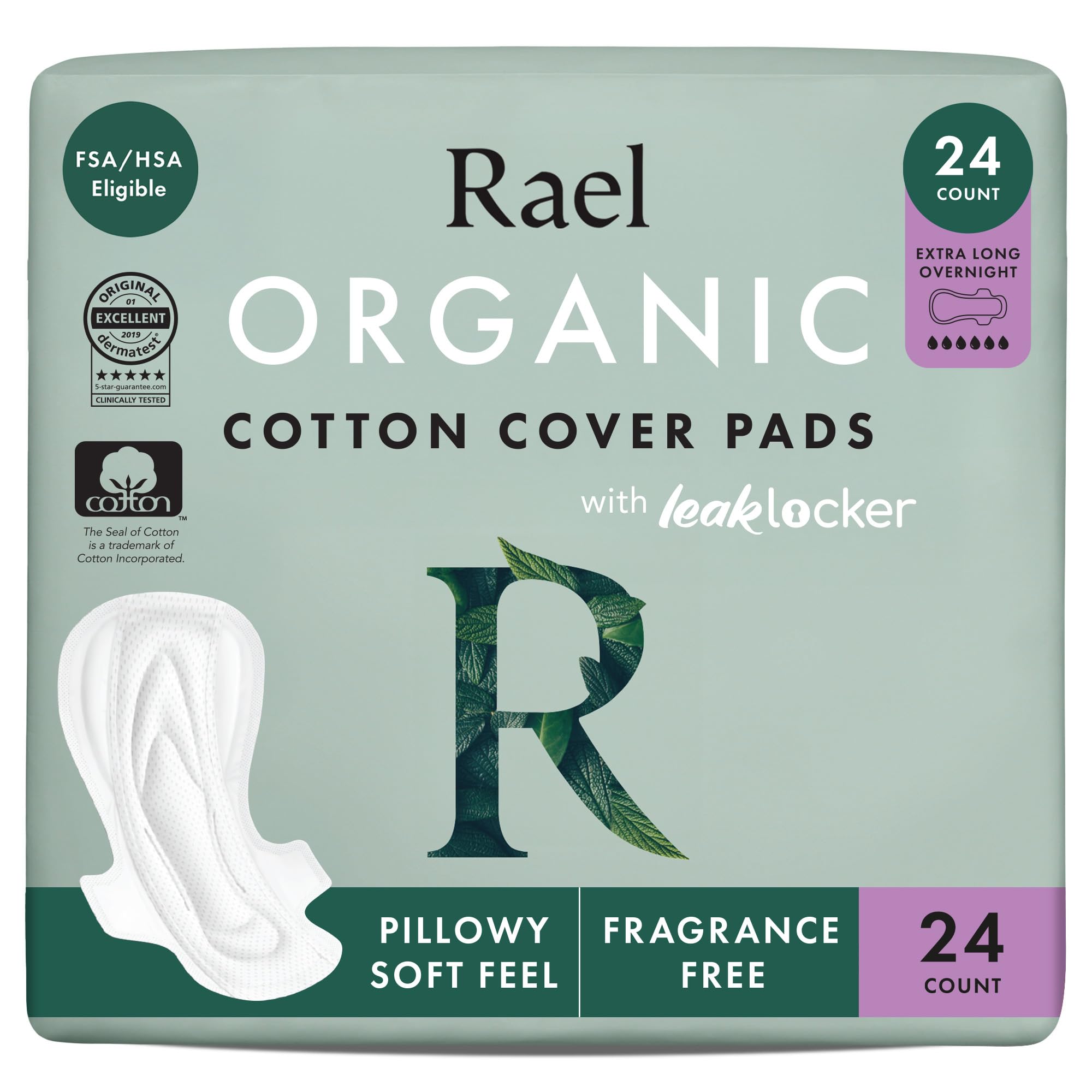 Rael Organic Cotton Cover Sanitary Pads for Women Moderate (Regular, 56 Ct)