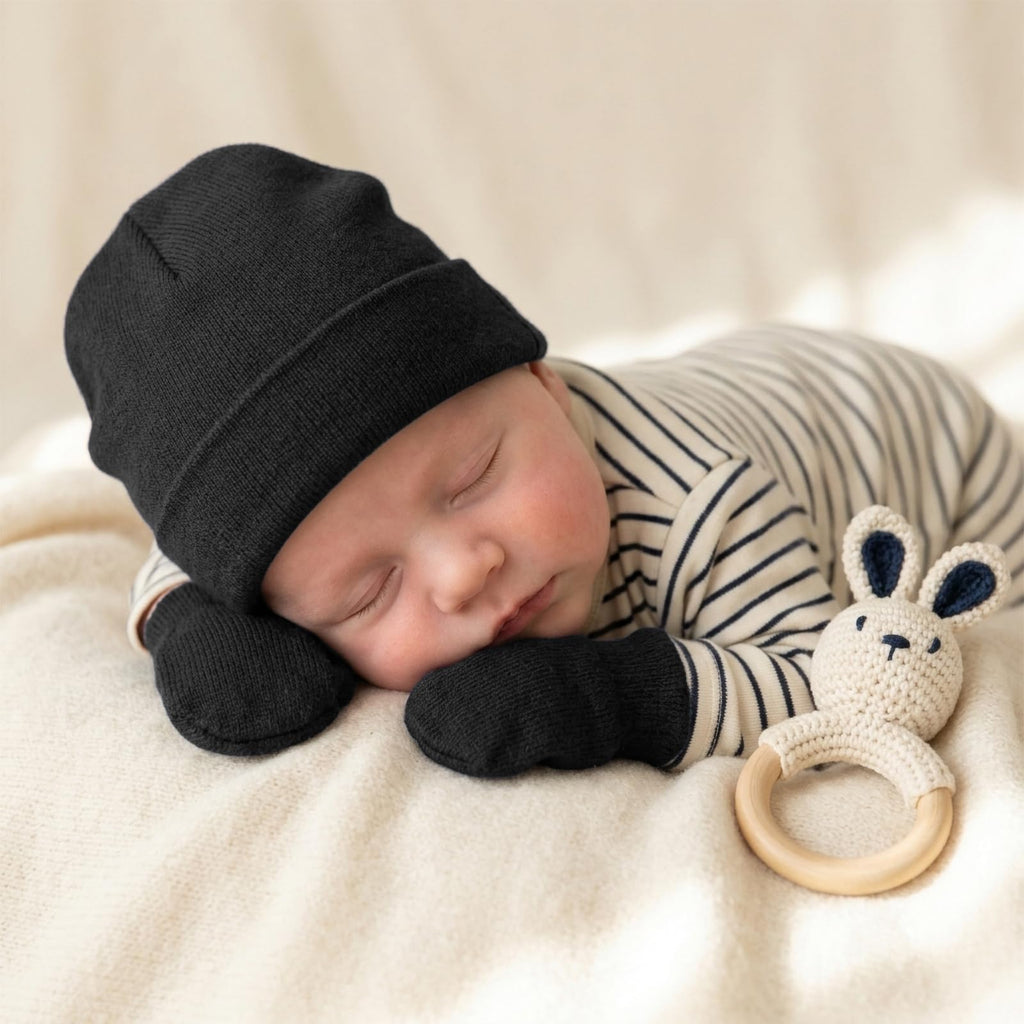 BQUBO Baby Hats and Mittens Infant Cotton Beanie Gloves No Scratch Set Newborn Hospital Hat for Boys Girls