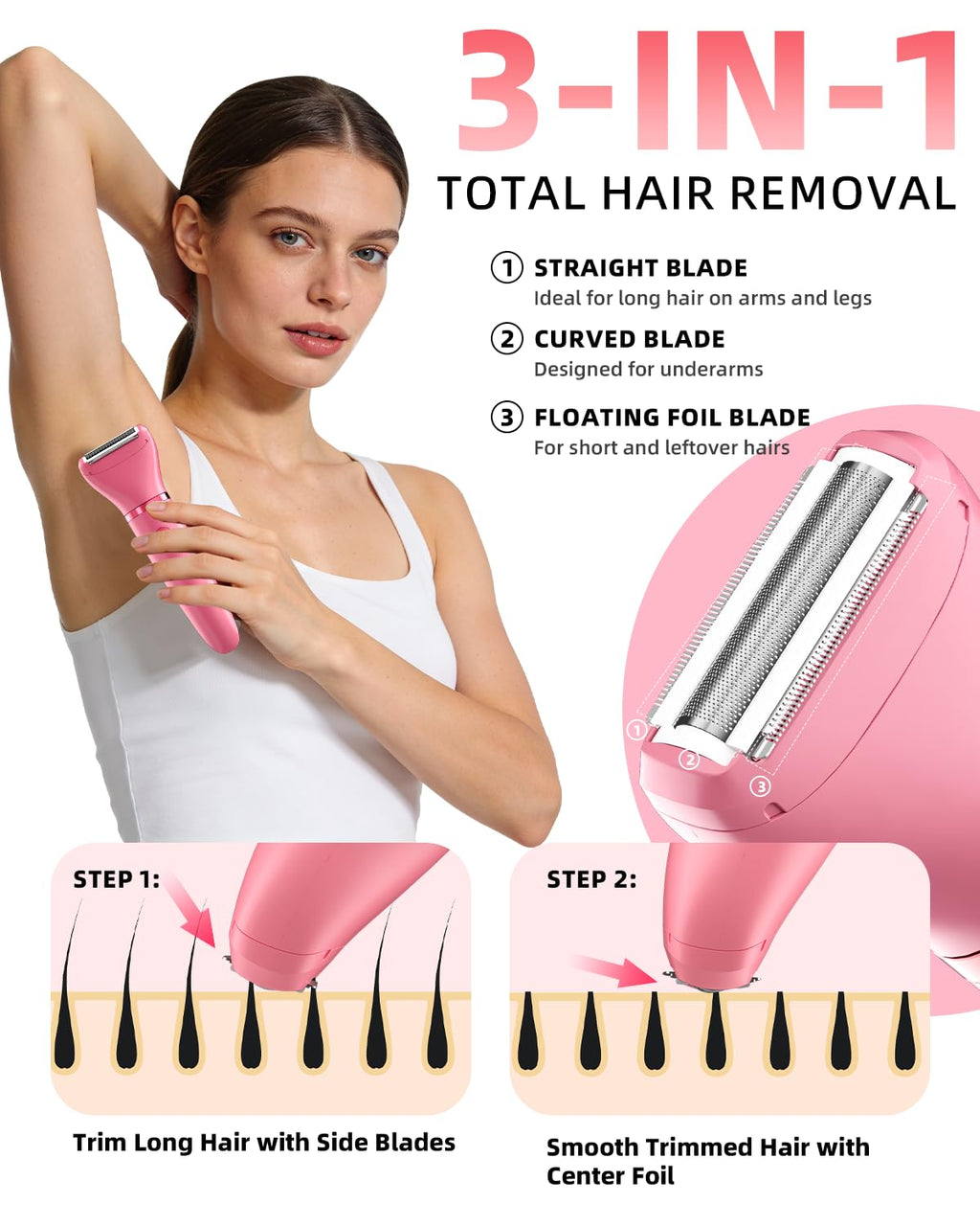Ufree 3-in-1 Bikini Trimmer Electric Razors for Women, Gifts for Women