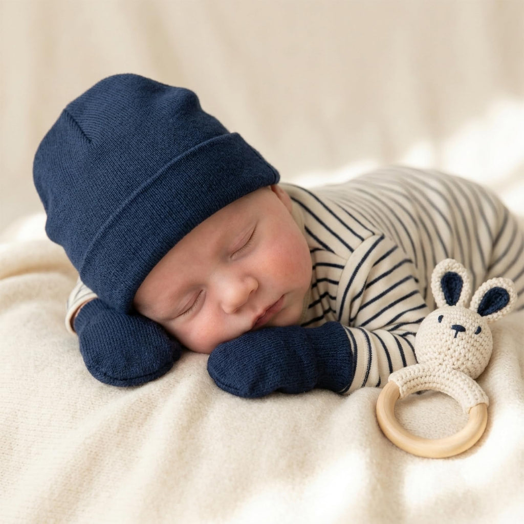 BQUBO Baby Hats and Mittens Infant Cotton Beanie Gloves No Scratch Set Newborn Hospital Hat for Boys Girls