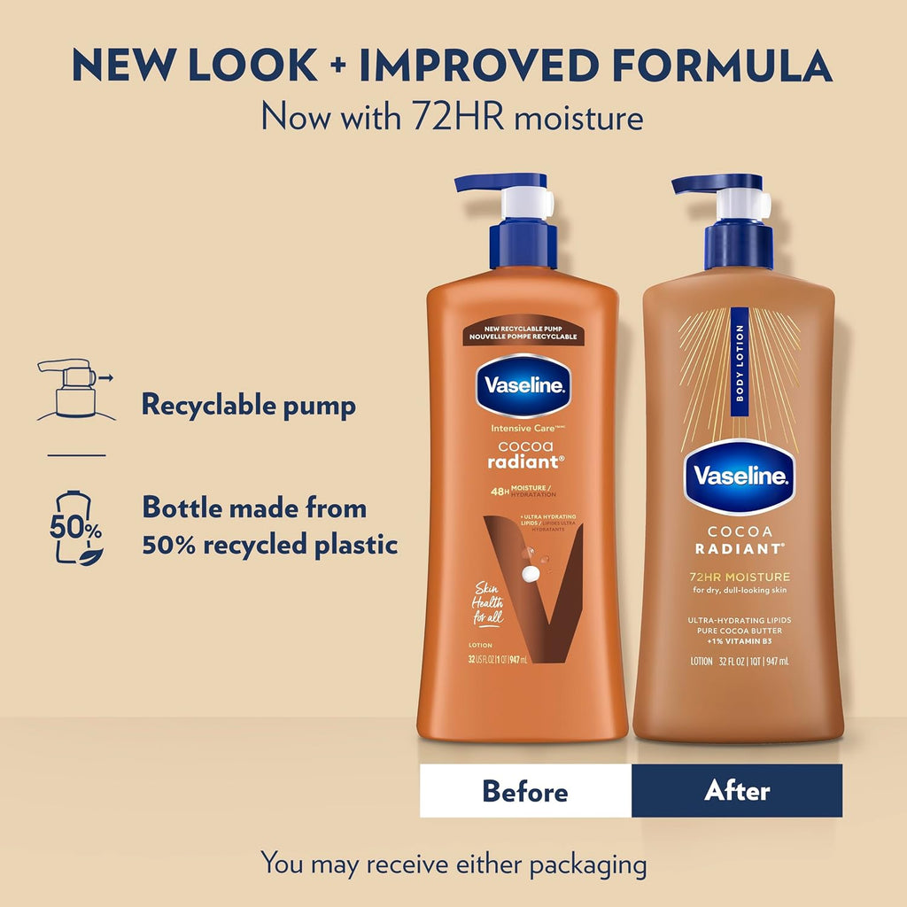 Vaseline Cocoa Radiant Body Lotion for Dry Skin + Cocoa Butter 20.3oz 3ct