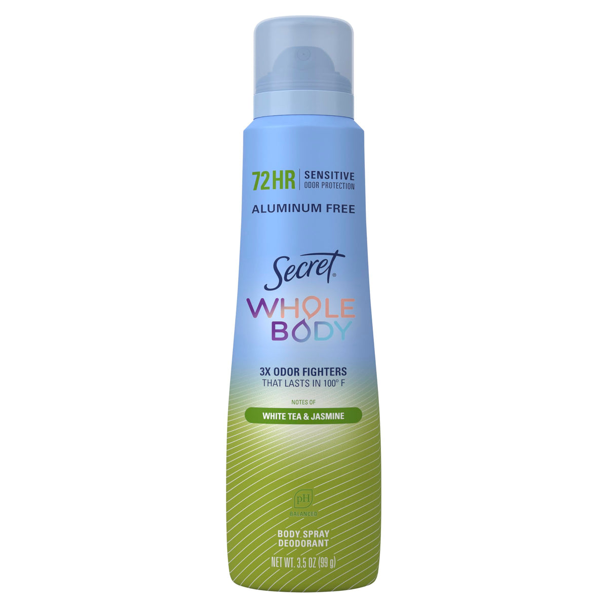 Secret Aluminum Free Whole Body Deodorant Spray for Women, 72hr Sensitive Freshness & Odor Defense, PH Balanced, Invisible Protection, Safe to Use Everywhere, Peach & Vanilla Blossom Scent, 3.5 oz