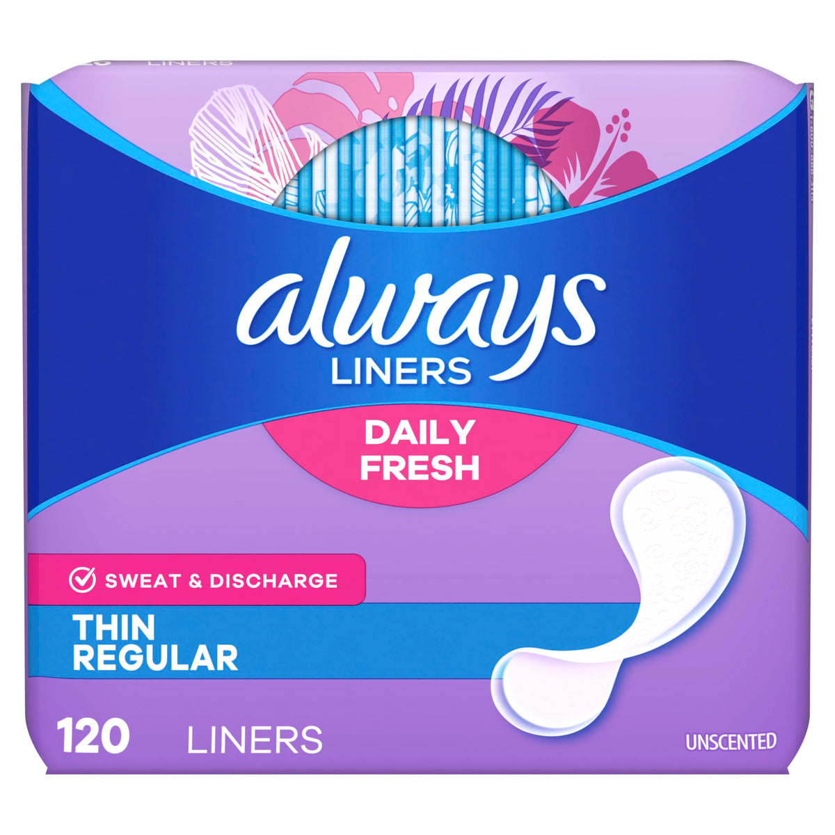 Always Panty Liners for Women Thin No Feel Protection Daily Liners, Regular, Unscented, 162 Count