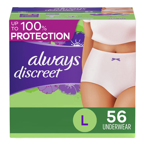 Always Discreet Adult Diapers for Women, Incontinence Underwear, Postpartum Essentials, Disposable Briefs, Max Absorbency, Bladder Leak Protection, Small/Medium, 32ct