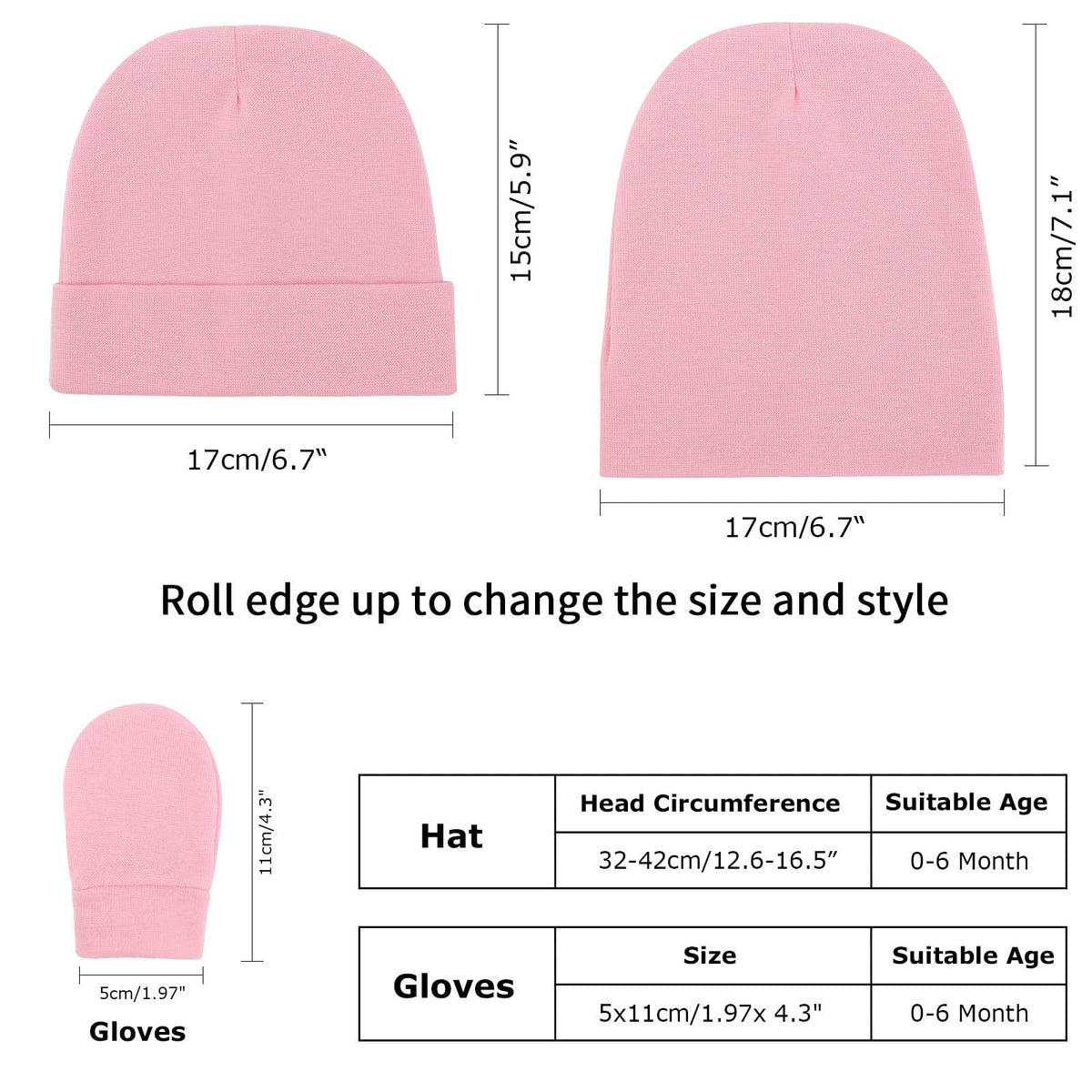BQUBO Baby Hats and Mittens Infant Cotton Beanie Gloves No Scratch Set Newborn Hospital Hat for Boys Girls