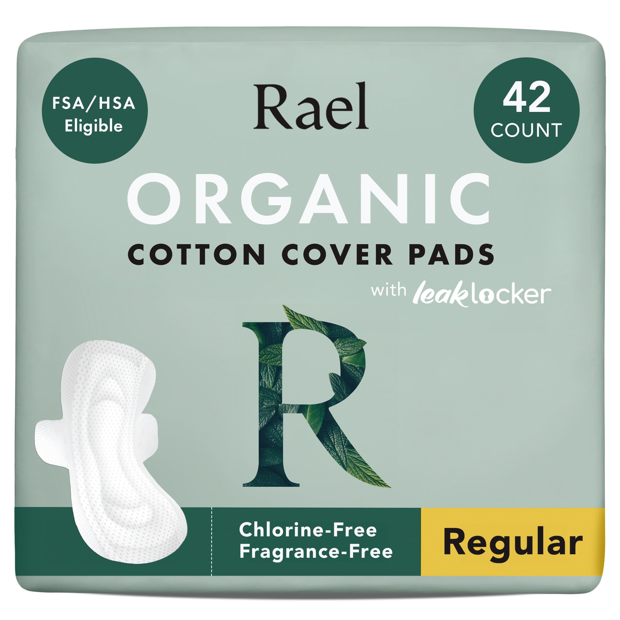 Rael Organic Cotton Cover Sanitary Pads for Women Moderate (Regular, 56 Ct)