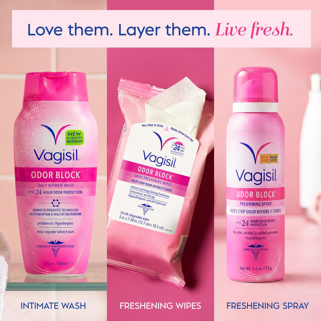 Vagisil Feminine Wash for Intimate Area Hygiene, Odor Block, Gynecologist Tested, Hypoallergenic, 16.9 oz with Pump