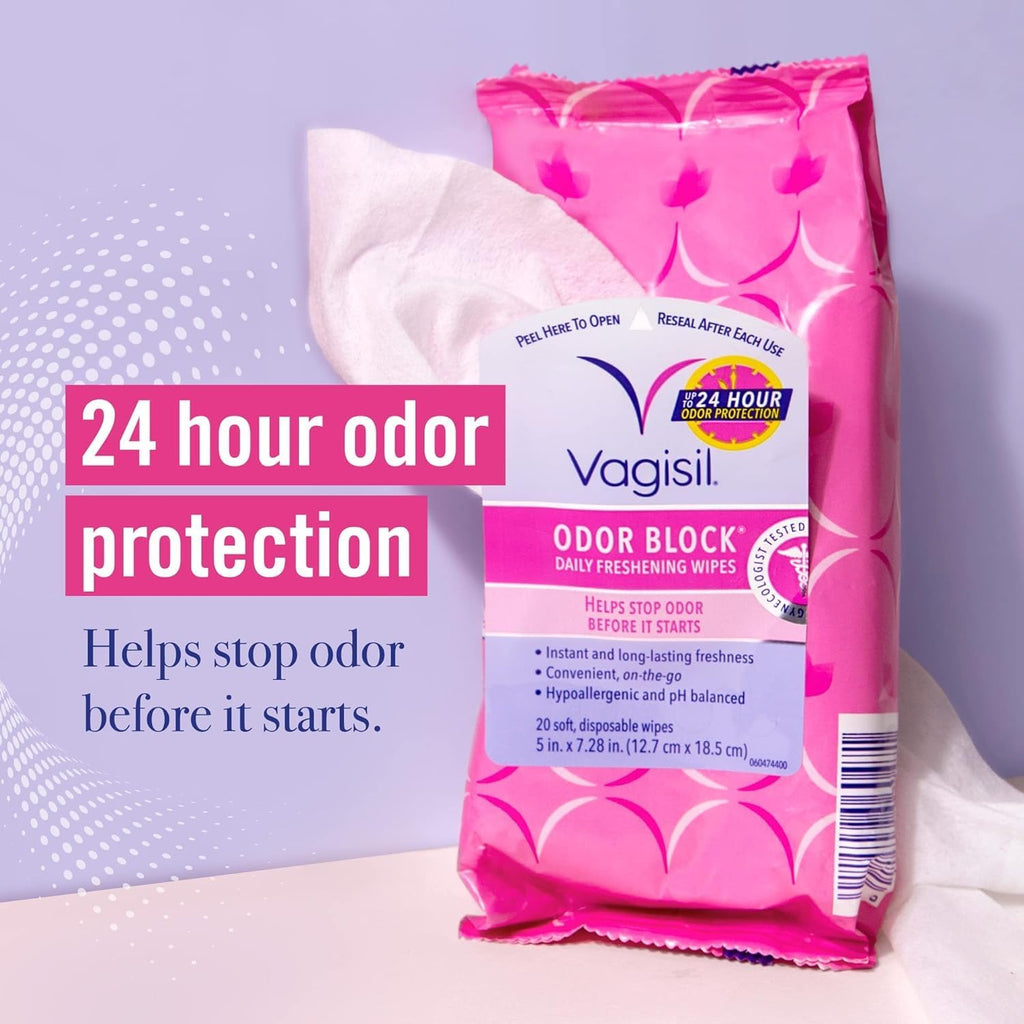 VAGISIL Anti-Itch Medicated Feminine Wipes, Max Strength, 20 Wipes (1 Pack)