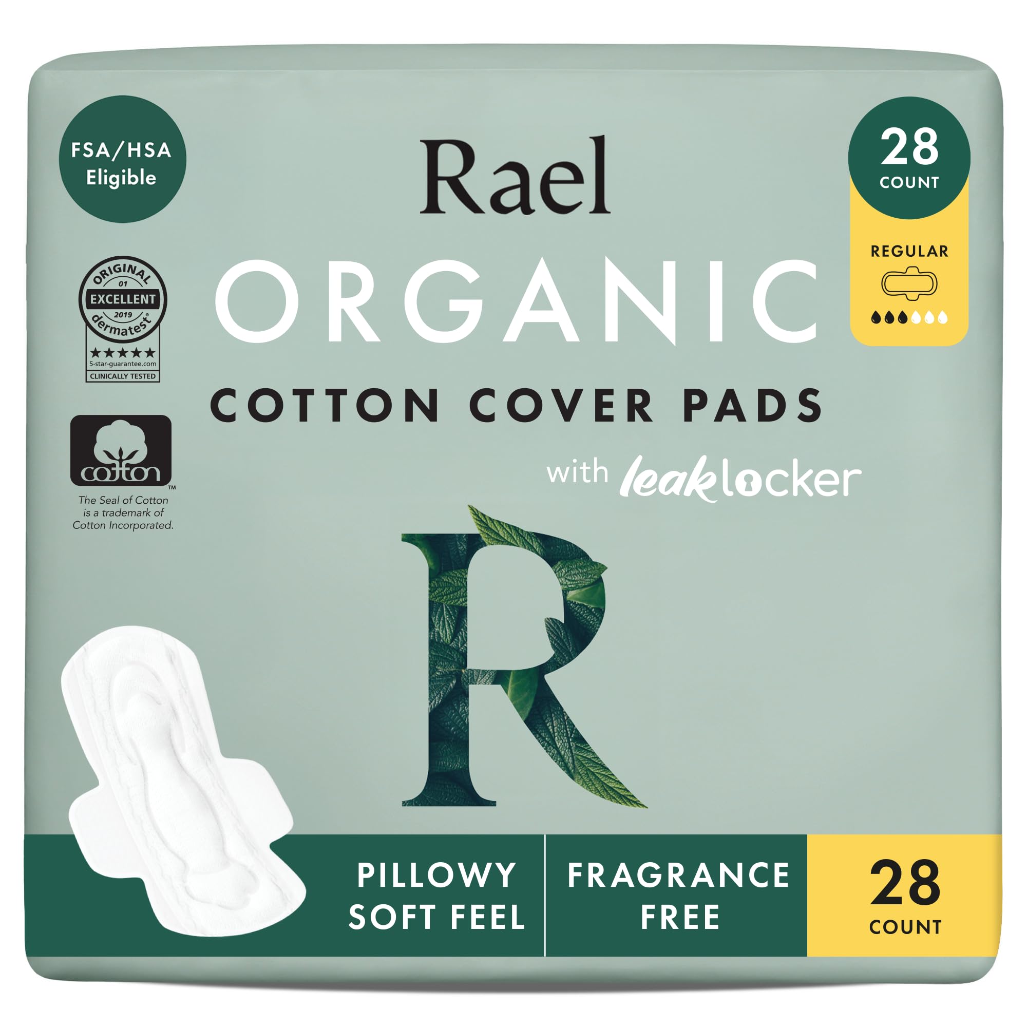 Rael Organic Cotton Cover Sanitary Pads for Women Moderate (Regular, 56 Ct)