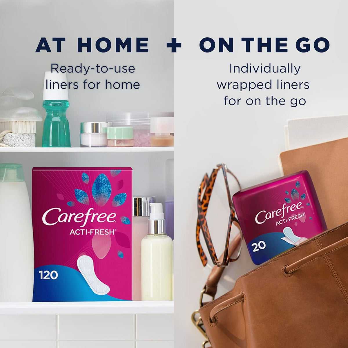 Carefree Panty Liners for Women – Regular, Unscented, Individually Wrapped, 54 Count