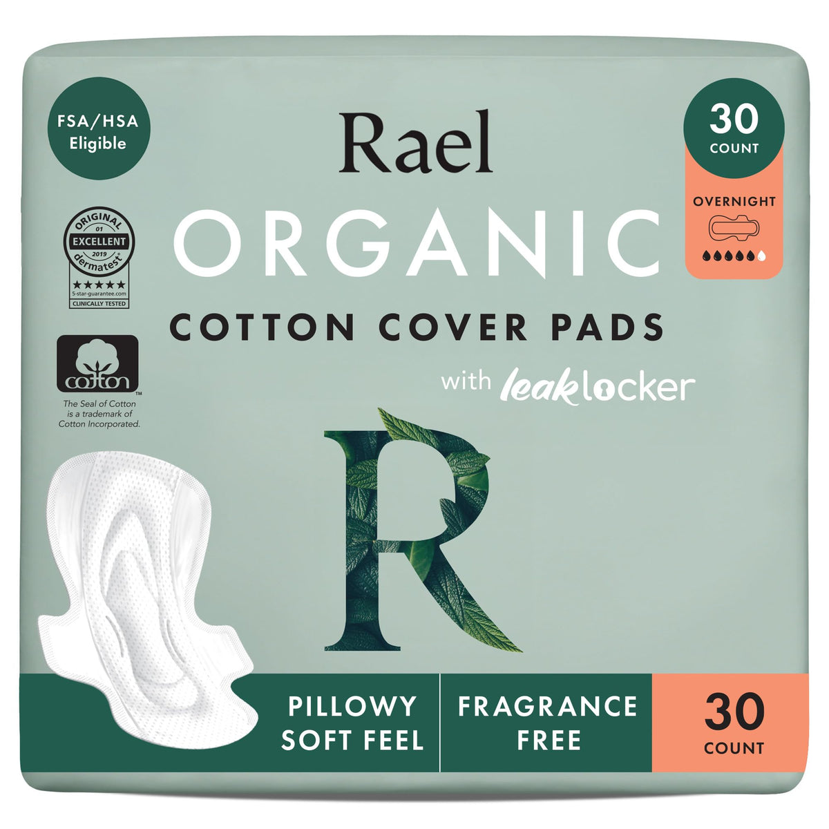 Rael Organic Cotton Cover Sanitary Pads for Women Moderate (Regular, 56 Ct)