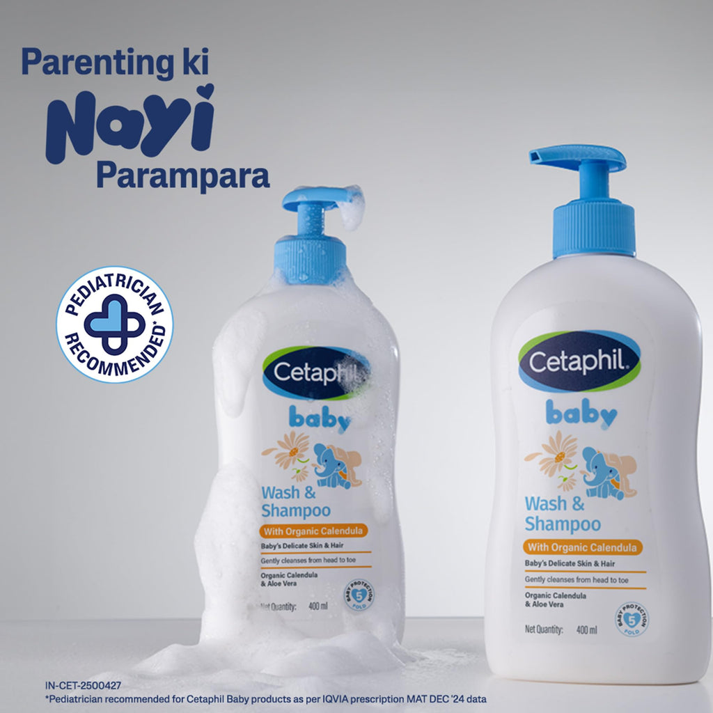 Cetaphil Baby Wash & Shampoo + Lotion – Sensitive Skin, Calendula, 13.5 oz, 2-Pack