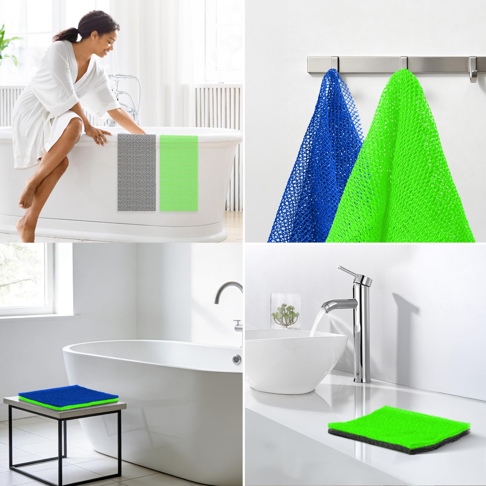 UJFQBH 3 Pack African Net Sponge, African Exfoliating Net Bath Sponge Long Net Bath Sponge Exfoliating Shower Body Scrubber Back Scrubber Skin Smoother,Great for Daily Use (Pink,Yellow,Purple)