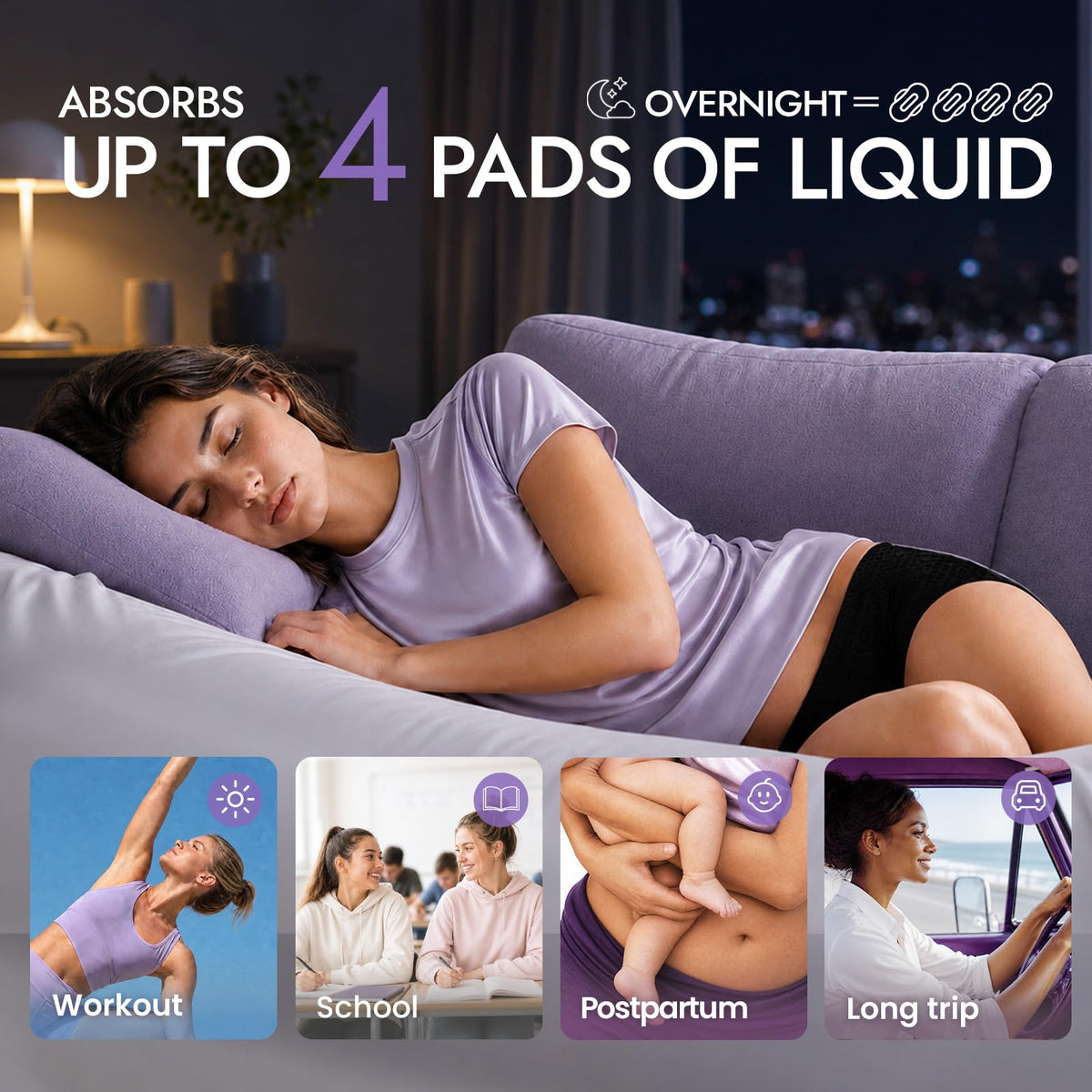 MOLLIS Disposable Period Underwear, Postpartum Panties, L/XL, Black, 8Ct
