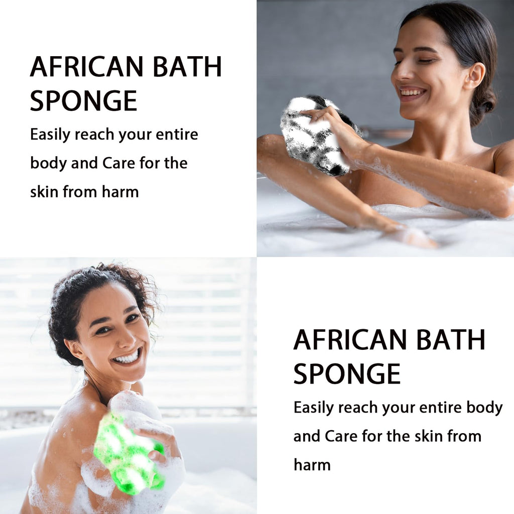 UJFQBH 3 Pack African Net Sponge, African Exfoliating Net Bath Sponge Long Net Bath Sponge Exfoliating Shower Body Scrubber Back Scrubber Skin Smoother,Great for Daily Use (Pink,Yellow,Purple)