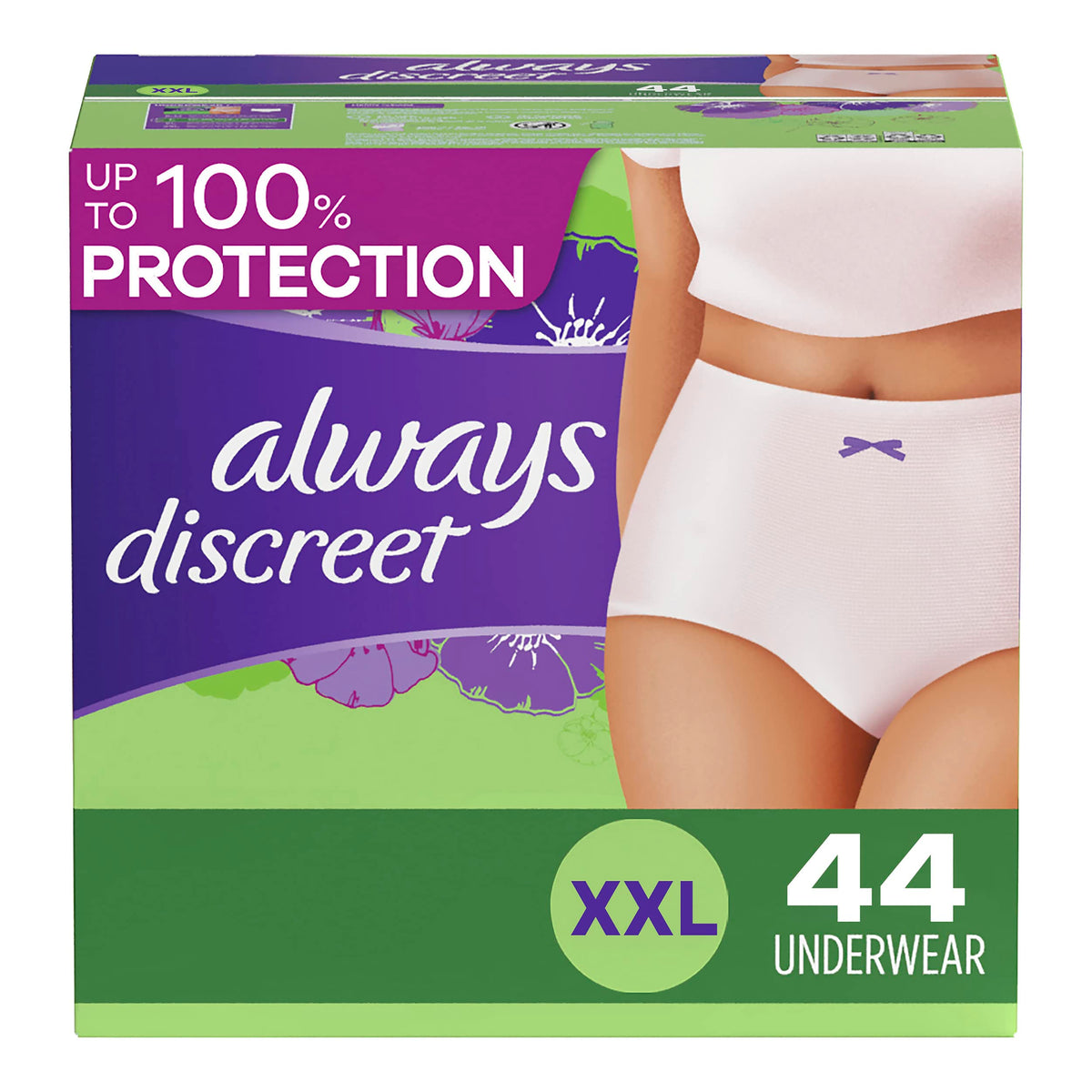 Always Discreet Adult Diapers for Women, Incontinence Underwear, Postpartum Essentials, Disposable Briefs, Max Absorbency, Bladder Leak Protection, Small/Medium, 32ct