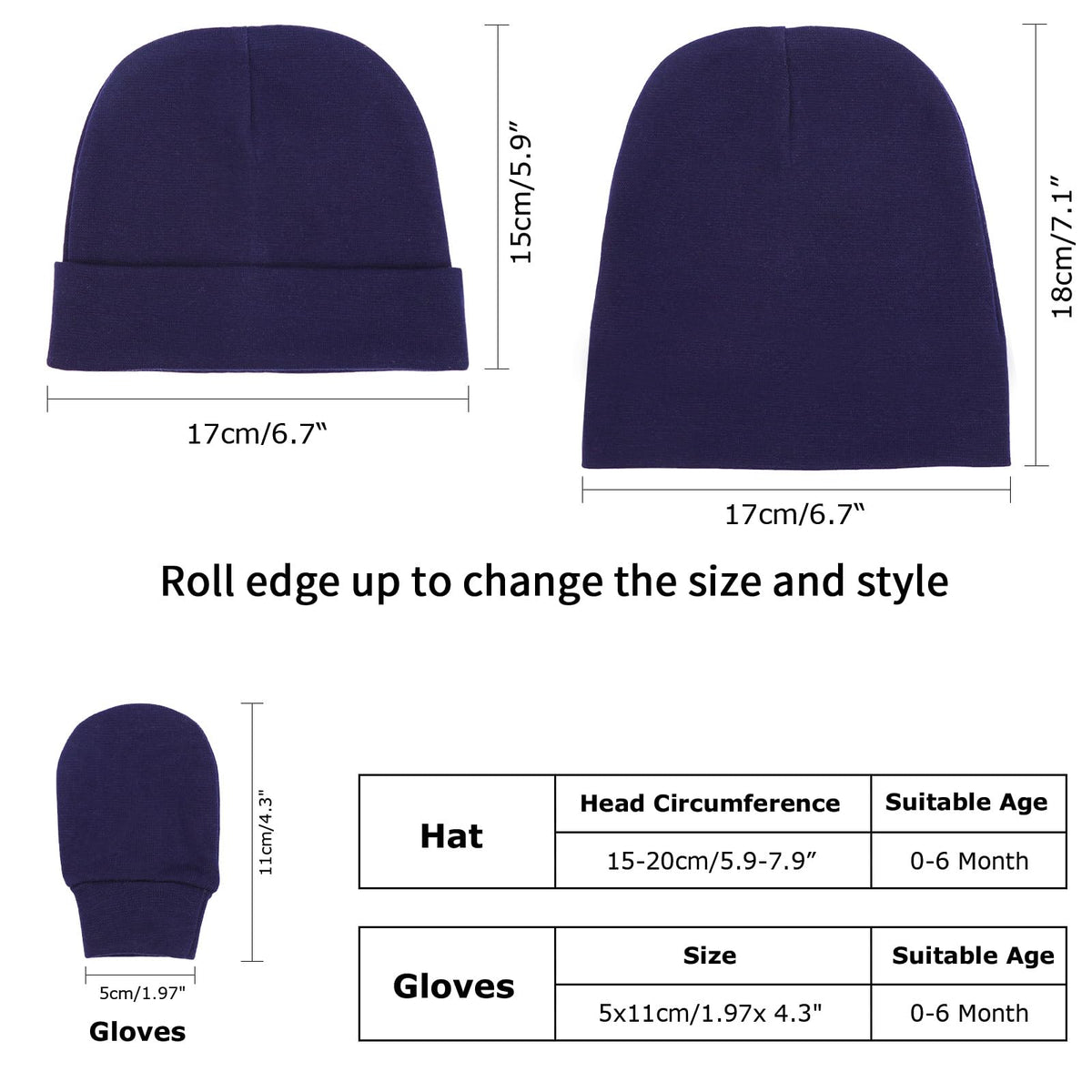 BQUBO Baby Hats and Mittens Infant Cotton Beanie Gloves No Scratch Set Newborn Hospital Hat for Boys Girls