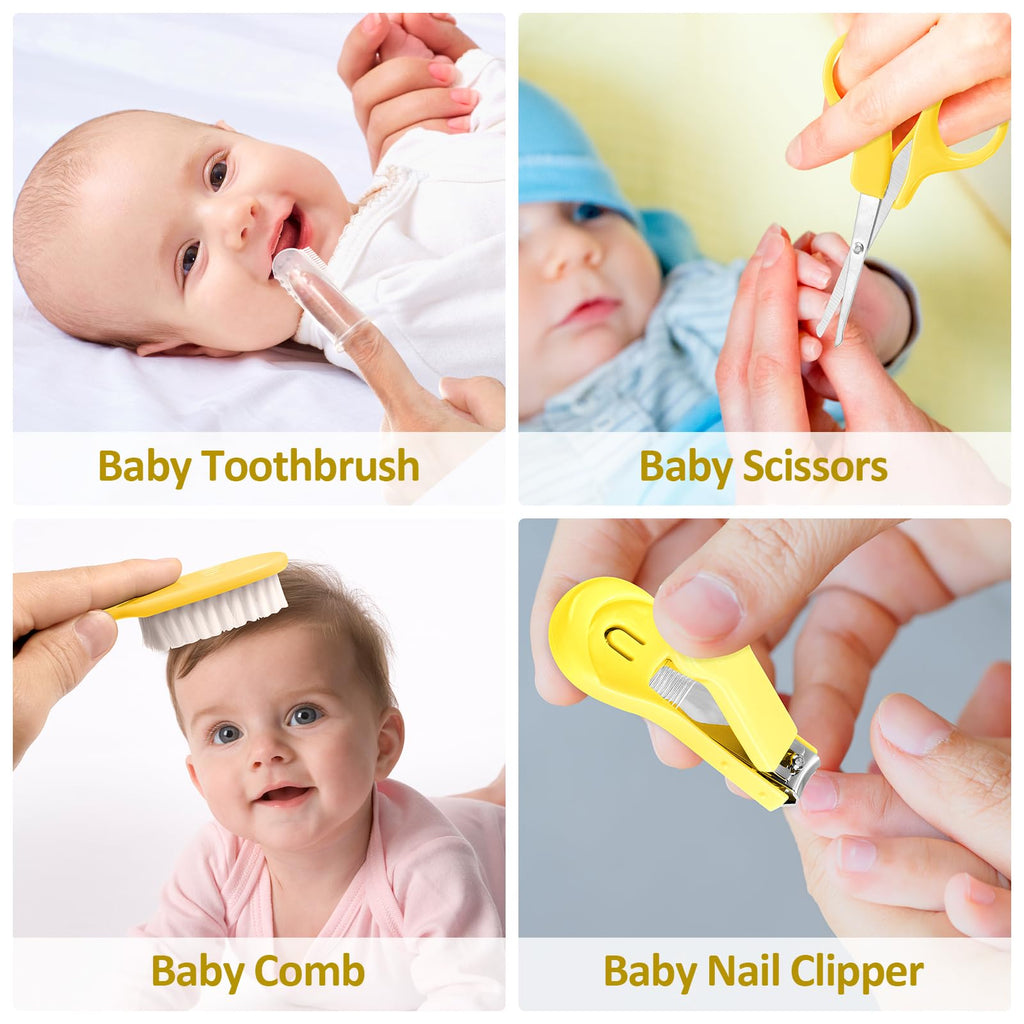 Baby Grooming Kit, Infant Safety Care Set with Hair Brush Comb Nail Clipper Nasal Aspirator,Baby Essentials Kit for Newborn Girls Boys (Grey White)