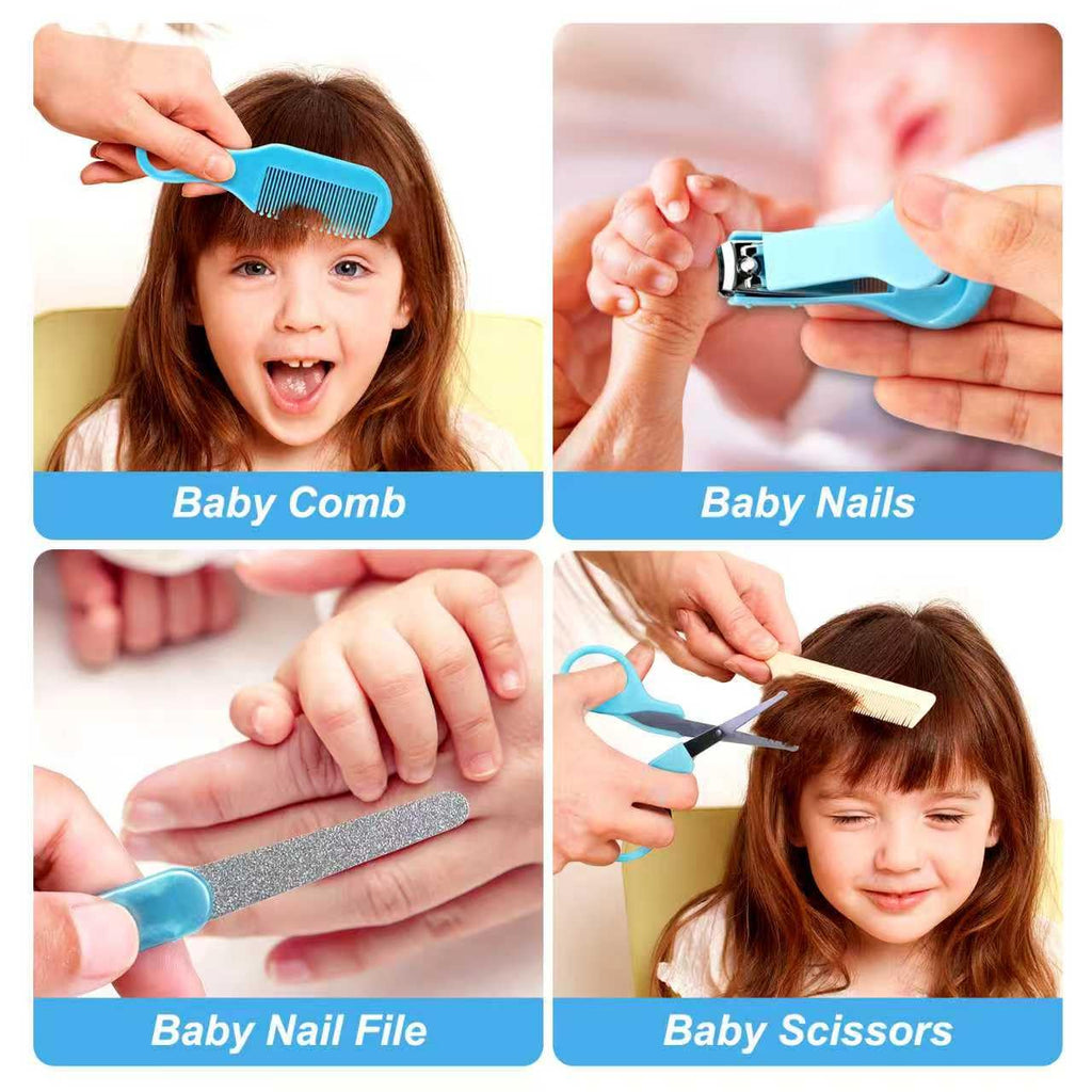Baby Grooming Kit, Infant Safety Care Set with Hair Brush Comb Nail Clipper Nasal Aspirator,Baby Essentials Kit for Newborn Girls Boys (Grey White)