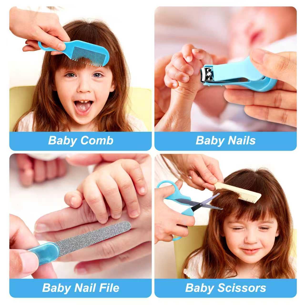 Baby Grooming Kit, Infant Safety Care Set with Hair Brush Comb Nail Clipper Nasal Aspirator,Baby Essentials Kit for Newborn Girls Boys (Grey White)