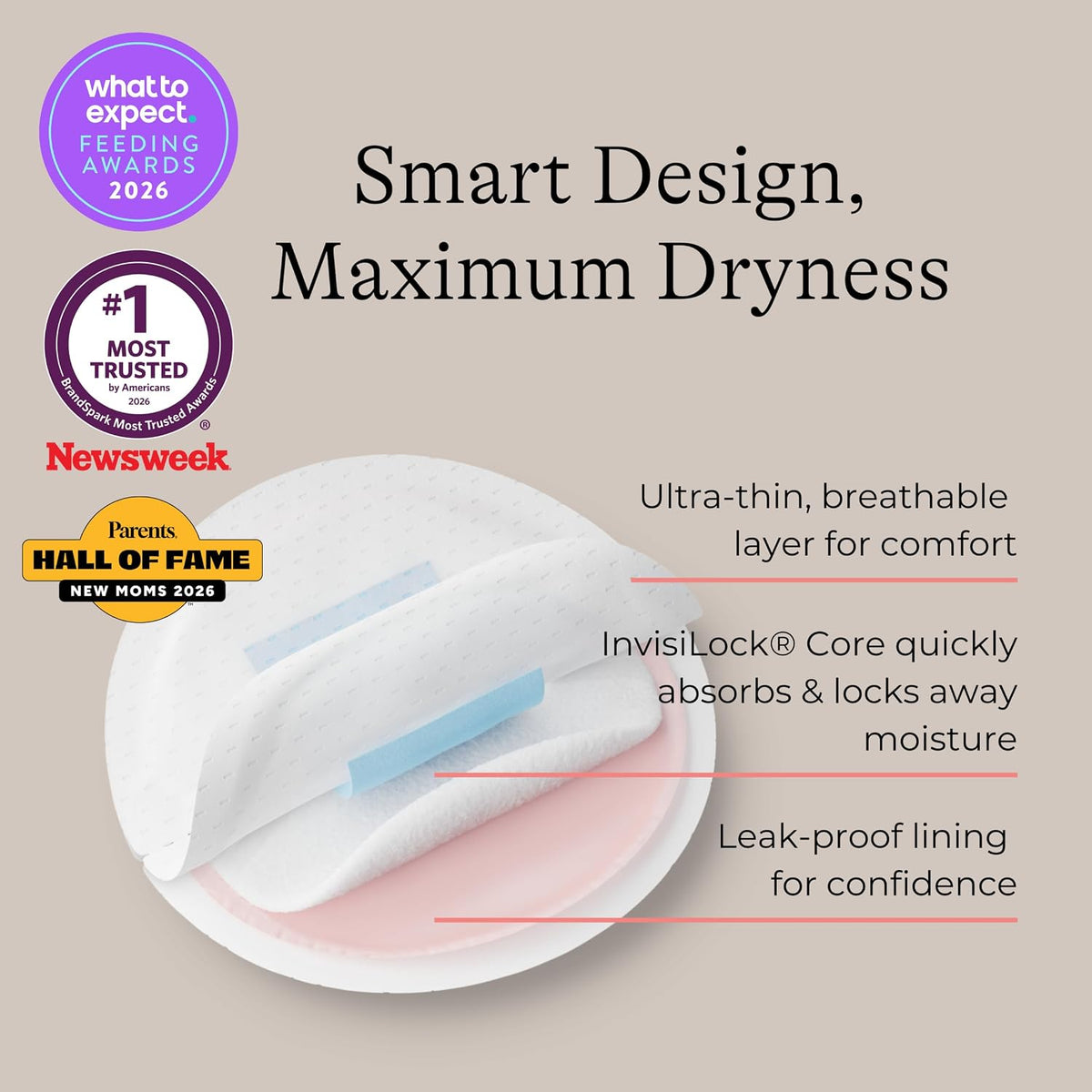 Lansinoh Stay Dry Disposable Nursing Pads, 100 Count