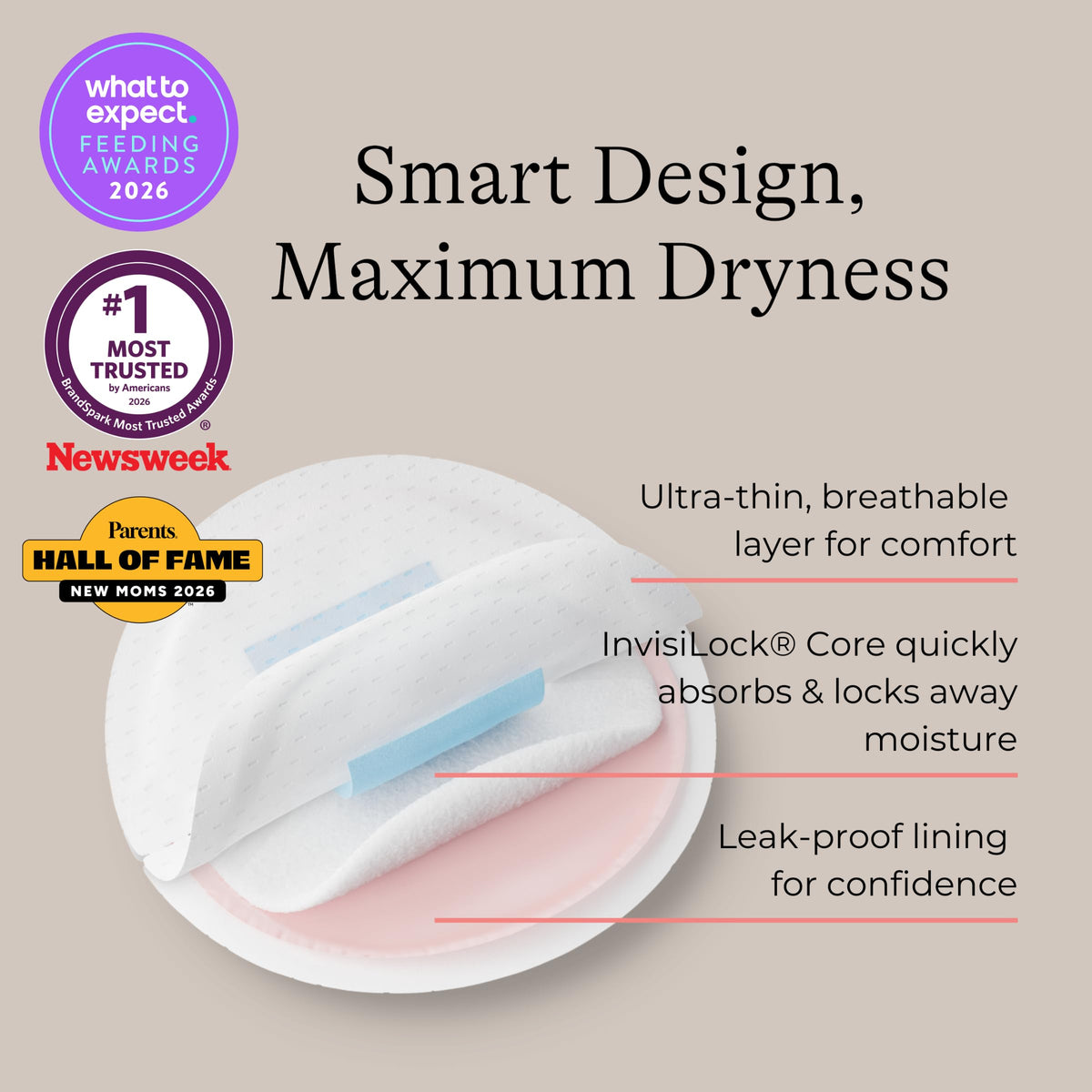 Lansinoh Stay Dry Disposable Nursing Pads, 100 Count